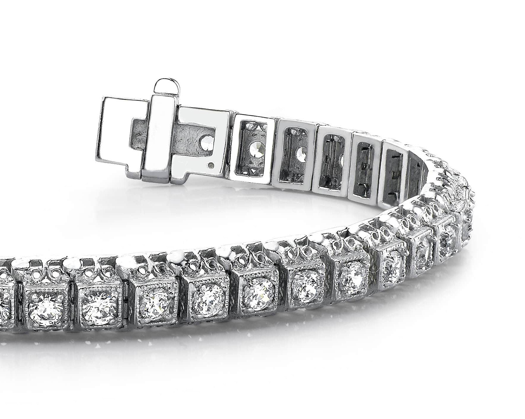 Milgrain Square Link Diamond Bracelet with 4.20 ct.(finished) 3mm - Luxury Time NYC
